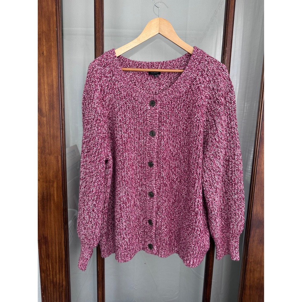 Talbots Pink Marled Knit Button Front Cardigan Sweater Womens Large Grandmacore